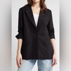 Black Treasure & Bond Cotton Linen Blend Lightweight Blazer